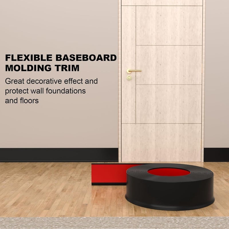 Risunpet Peel and Stick Molding Baseboard Trim, 6 Inch Flexible Baseboard Molding Trim, Self-Adhesive Vinyl Wall Base Molding Trim(20Ft, Black) - Image 3